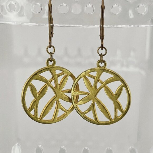 Gold-toned Filigree Dangle Earrings - Picture 2 of 3